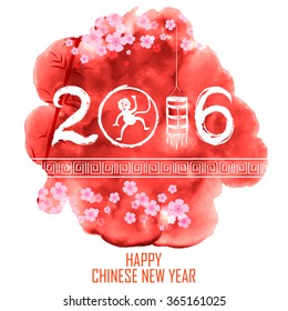 illustration of Happy Chinese New Monkey Year 2016 celebration background