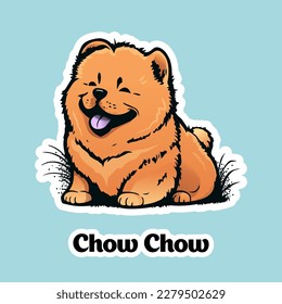 Illustration of happy Chow chow puppy breed, dog sit and smile cartoon sticker vector sketch 