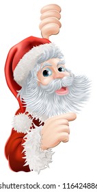 Illustration of happy Christmas Santa Claus peeping round and pointing