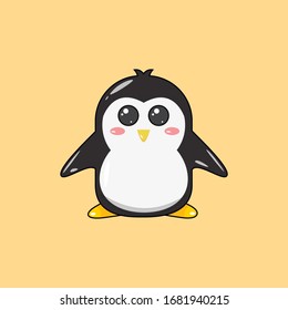 
Illustration of a happy colored baby penguin with big eyes wants a hug, icon, cartoon animal on a colored background