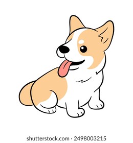 illustration of a happy Corgi in a kawaii style, with a joyful expression and playful pose, is ideal for spreading cheer