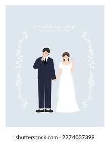 Ilustración de dos personajes felices con una boda