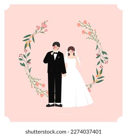 Illustration of happy couple characters having a wedding