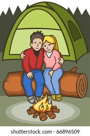 Illustration of a happy couple at their campsite.