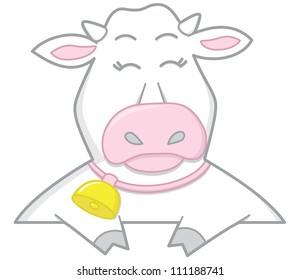 An illustration of happy cow  with a bell on neck