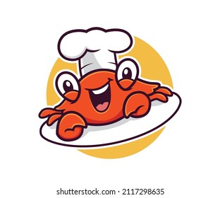 Illustration happy crab seafood logo mascot