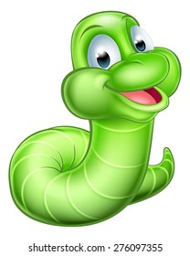 An Illustration Of A Happy Cute Cartoon Green Caterpillar Worm Mascot