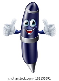 An illustration of a happy cute cartoon pen mascot 