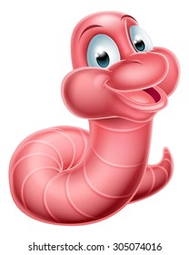 An illustration of a happy cute pink cartoon caterpillar worm or earthworm mascot