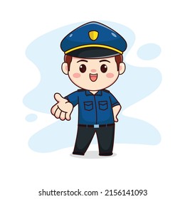 Illustration Happy Cute Policeman Kawaii Chibi Stock Vector (Royalty ...