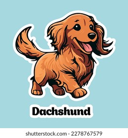 Illustration of happy dachshund puppy breed, dog jump and run cartoon sticker vector sketch 