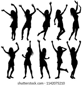 Illustration Happy Dancing Women Silhouettes Hands Stock Vector ...