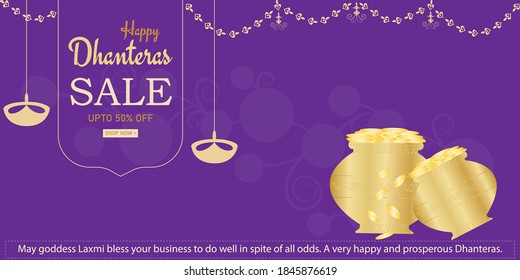 illustration, happy dhanteras, festival of wealth and prosperity vector banner