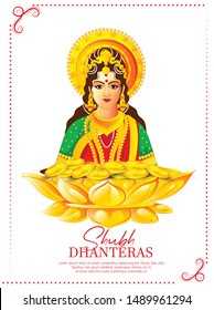 ilustración de la moneda de oro de Feliz Dhanteras en una olla para la celebración de Dhantera con maa lakshmi