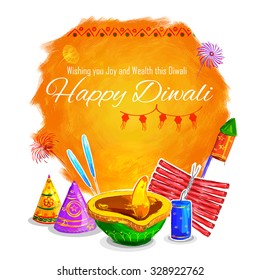 illustration of Happy Diwali background colorful watercolor diya