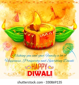 illustration of Happy Diwali background with colorful watercolor diya