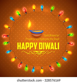 illustration of Happy Diwali background decorated with light garland arrangement