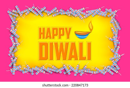 illustration of Happy Diwali background with diya and firecracke