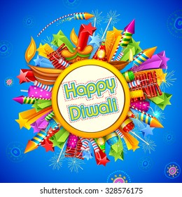 illustration of Happy Diwali background with diya and firecracker