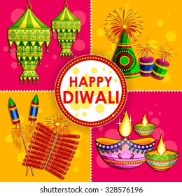 Illustration Happy Diwali Background Diya Firecracker Stock Vector ...