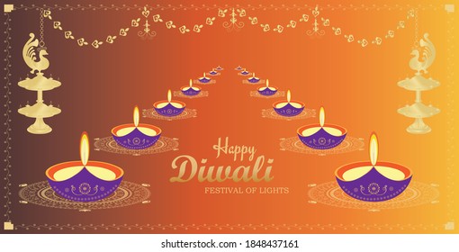 illustration, happy diwali, designer oil lamp vectors wallpaper banner