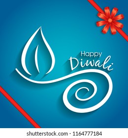 Illustration of Happy Diwali with intricate calligraphy and Diya for the celebration of Hindu community festival.