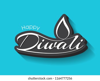 Illustration of Happy Diwali with intricate calligraphy and Diya for the celebration of Hindu community festival.
