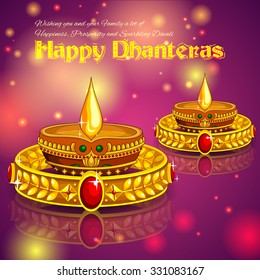 illustration of Happy Diwali jewellery promotion background with diya