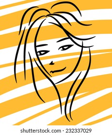 Illustration of an happy Drawn woman on a yellow Background