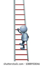 illustration of a happy droid little robot climbing stair on isolated white background