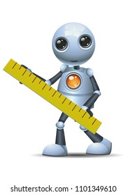 illustration of a happy droid little robot hold big ruler on isolated white background