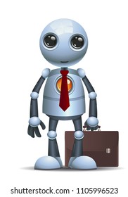 illustration of a happy droid little robot hold briefcase on isolated white background