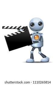 illustration of a happy droid little robot hold movie clip board on isolated white background