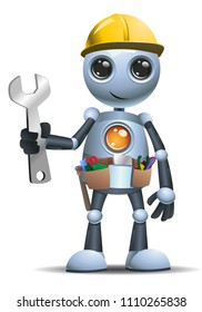 illustration of a happy droid little robot  construction worker on isolated white background