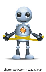 illustration of a happy droid  little robot measuring waist on isolated white background