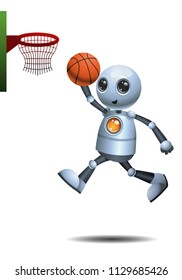 illustration of a happy droid little robot plays basket ballon isolated white background