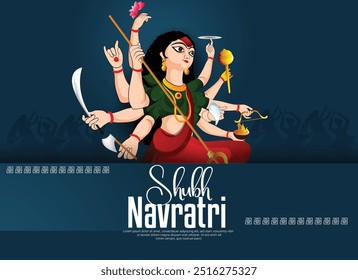 illustration of Happy Durga Puja, Shubh Navratri Goddess Durga celebrating Navratri, showcasing her divine power and blessings.
