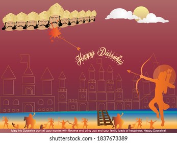 illustration, happy dussehra, Ram kill Ravan, victory of good over bad vector