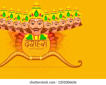 Illustration Of Happy Dussehra With Ravana With Ten Heads.