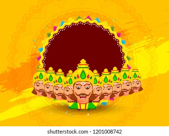 Illustration Of Happy Dussehra With Ravana With Ten Heads.