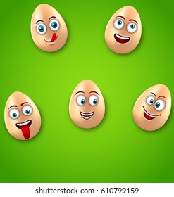 Illustration Happy Easter Background with Cheerful Cartoon Eggs, Positive Emotions, Humor Banner - Vector