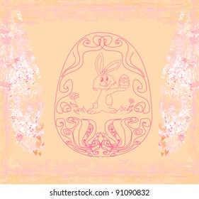 Illustration of happy Easter bunny carrying egg