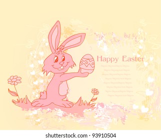 Illustration of happy Easter bunny carrying egg