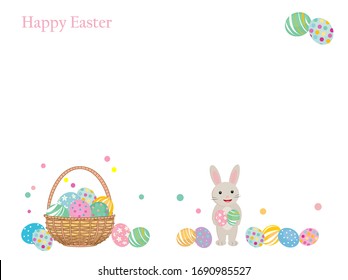 Illustration of happy Easter. Bunny and eggs. Cartoon.