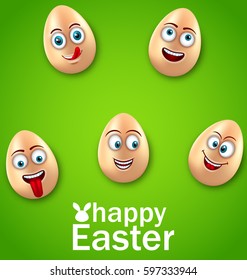 Illustration Happy Easter Card with Crazy Eggs, Positive Emotions, Humor Invitation - Vector