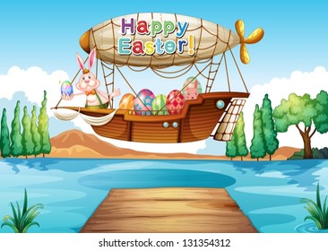 Illustration of a happy easter greeting above the river