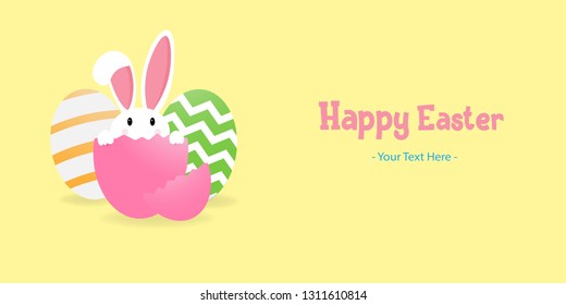 illustration Happy Easter greeting card, cute rabbit coming out from the egg, Place for your text