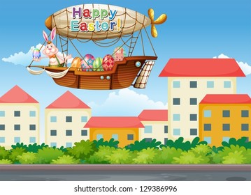 Illustration of a happy easter greetings with a bunny in the aircraft