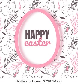 Ilustración de Festiva feliz de Pascua Presenta un marco ovalado blanco en forma de huevo de Pascua con un borde rosa suave perfecto para marketing navideño, ventas de temporada, Tarjetas de regalo boutique e invitaciones de celebración de primavera