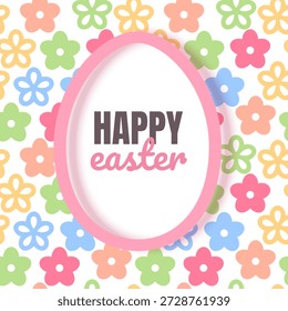 Ilustración de Festiva feliz de Pascua Presenta un marco ovalado blanco en forma de huevo de Pascua con un borde rosa suave perfecto para marketing navideño, ventas de temporada, Tarjetas de regalo boutique e invitaciones de celebración de primavera